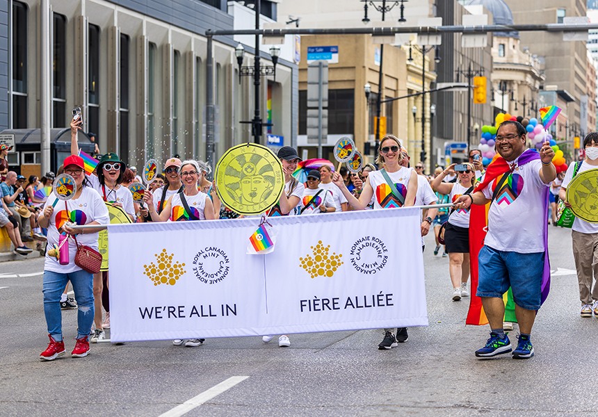 image Mint employees handed out free tour passes and displayed coin props during the 2023 Winnipeg Pride Parade in June.
