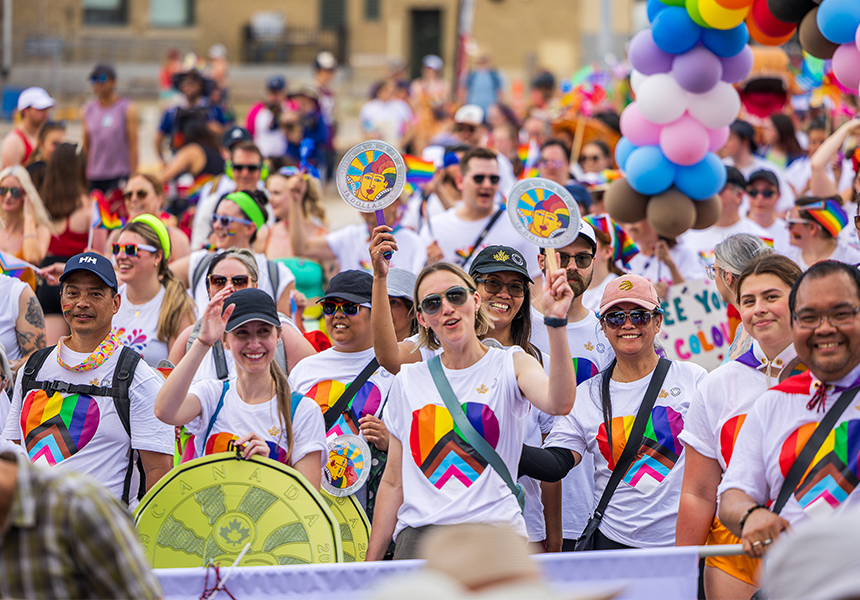image Mint employees, friends, and family members following the 2023 Pride Parade in Winnipeg.
