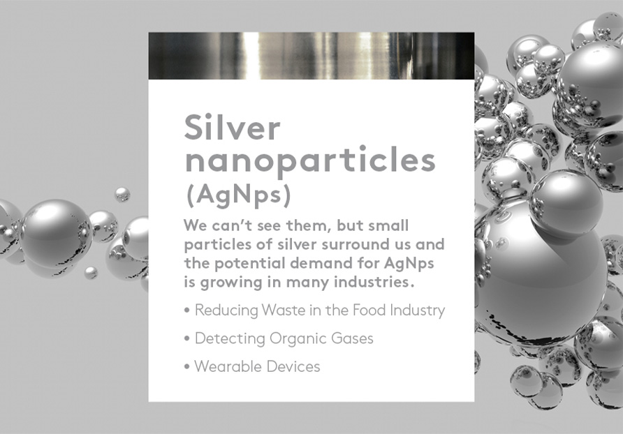 Silver nanoparticles (AgNps).  We can’t see them, but small particles of silver surround us and the potential demand for AgNps is growing in many industries.