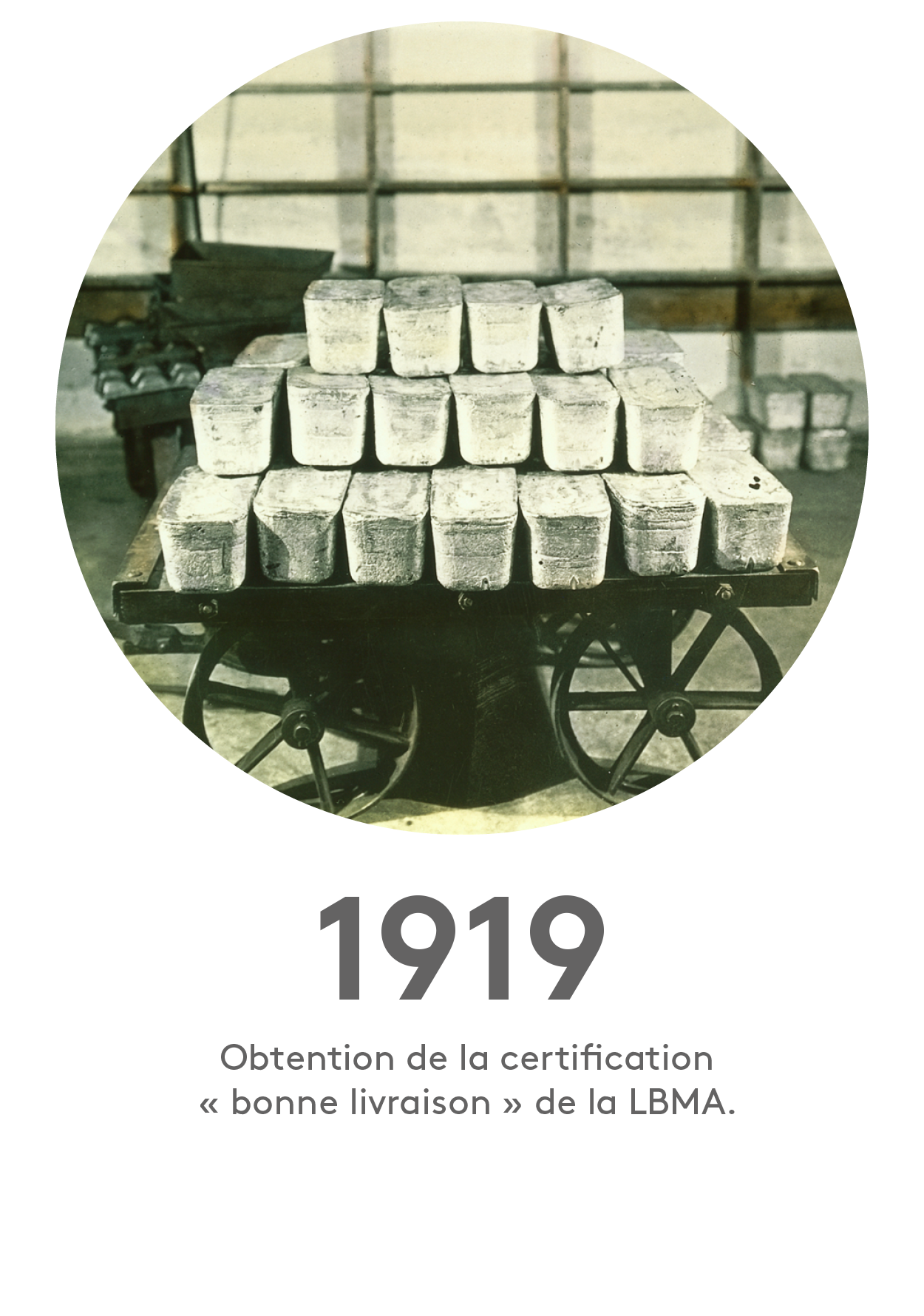 1919 : obtention de la certification « bonne livraison » de la LBMA