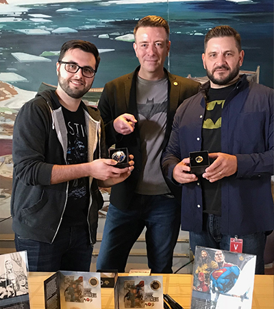 Royal Canadian Mint series of Justice League coins illustrated by Jason Fabok (left) and Canadian colorist Brad Anderson (right).