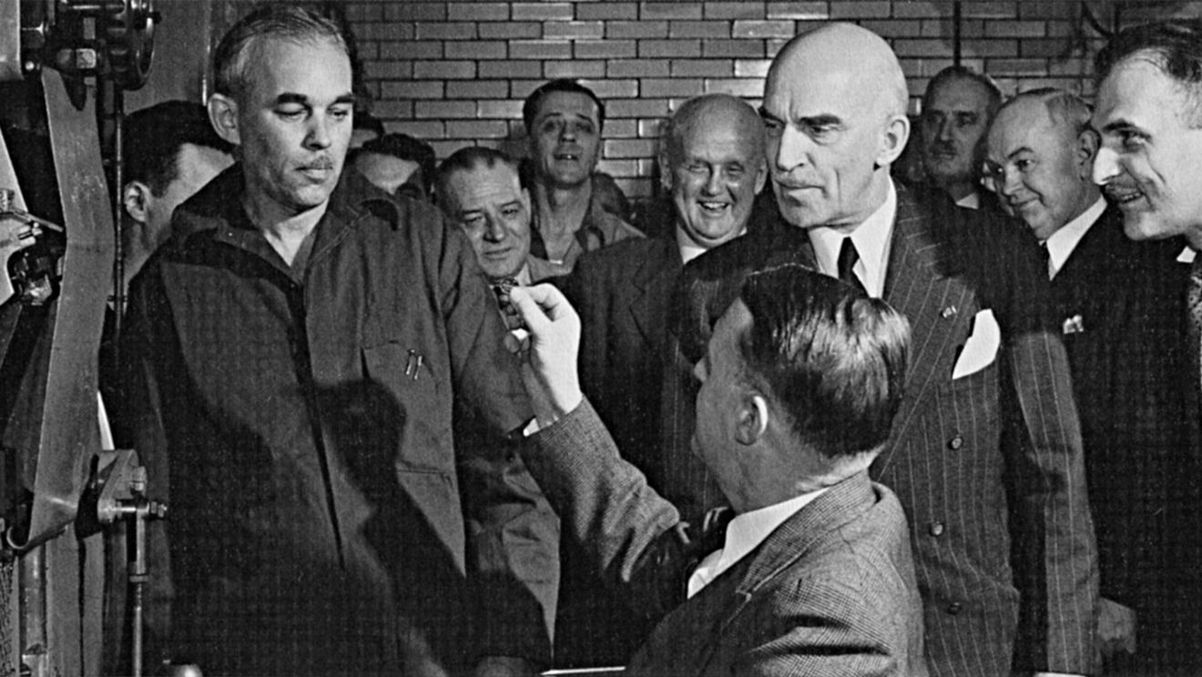 1951 striking ceremony for the new 5-cent circulation coin to mark the 200th anniversary of the discovery and naming of the element, nickel 1951 striking ceremony for the new 5-cent circulation coin to mark the 200th anniversary of the discovery and naming of the element, nickel