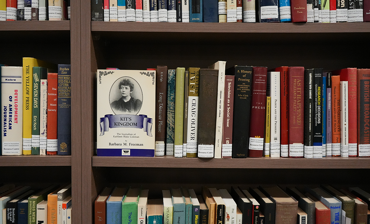 Kit’s Kingdom: The Journalism of Kathleen Blake Coleman by Dr. Barbara Freeman on a bookshelf