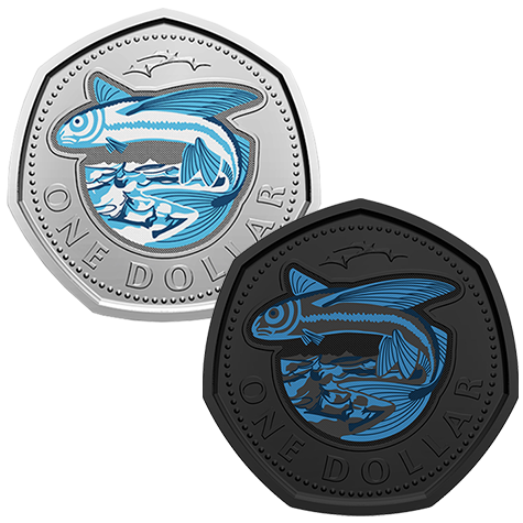 image Pièce de circulation photoluminescente de 1 $ – Poisson volant, fabriquée pour la Barbade