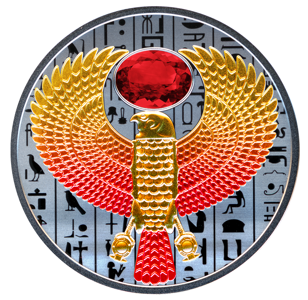 Pièce en argent pur rehaussée d'un placage d'or – Faucon égyptien