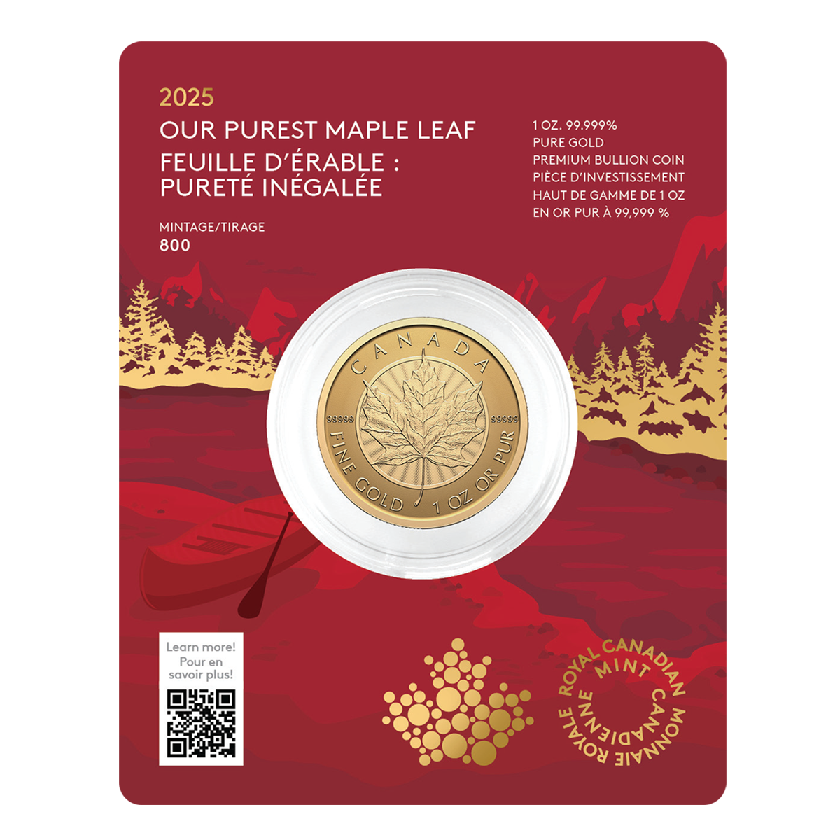 2025 Our Purest Maple Leaf - 1 oz. 99.999% Pure Gold Coin (Premium Bullion)