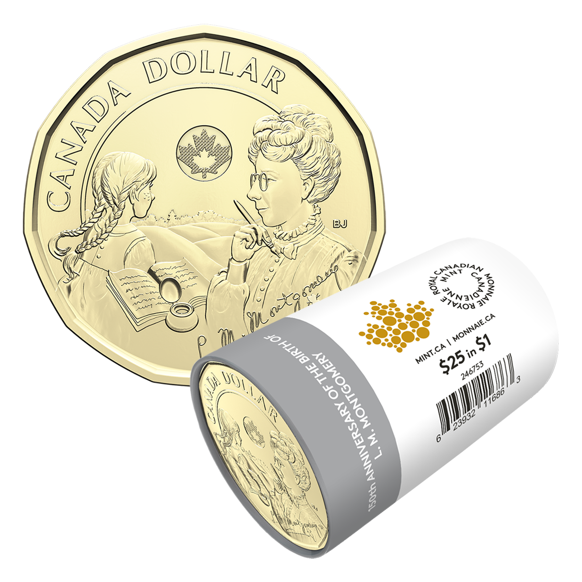 image Rouleau spécial de pièces de 1 $ 2024 – 150e anniversaire de naissance de L. M. Montgomery (version non colorée)
