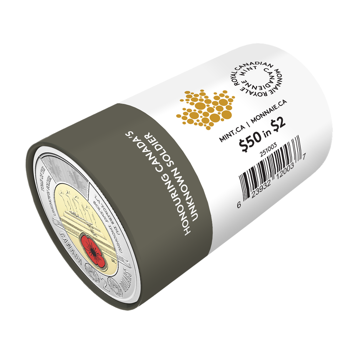 2025 $2 Honouring Canada’s Unknown Soldier Colourized Special Wrap Roll