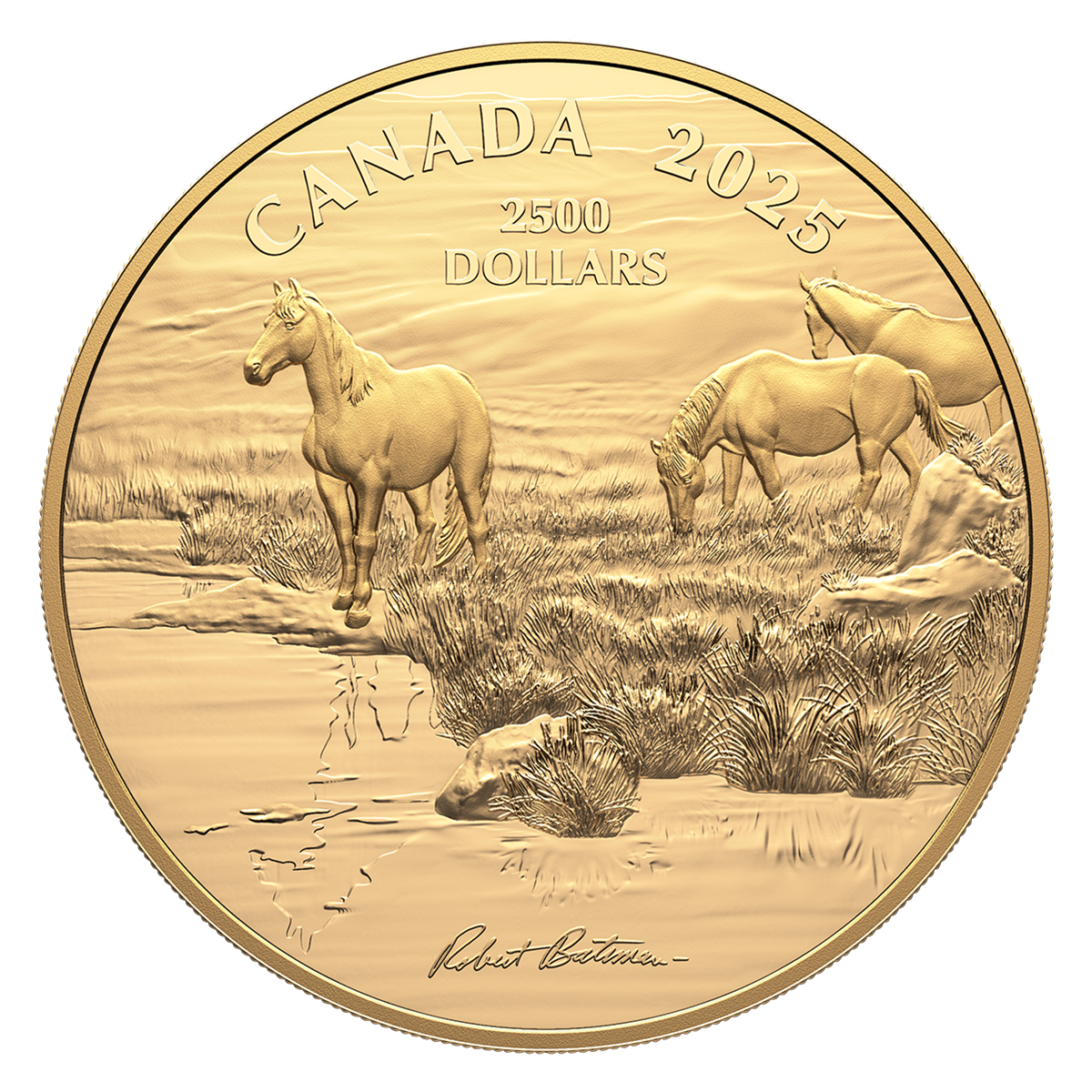 <em>Mustang Country</em> by Robert Bateman – 1 kilo Pure Gold Coin