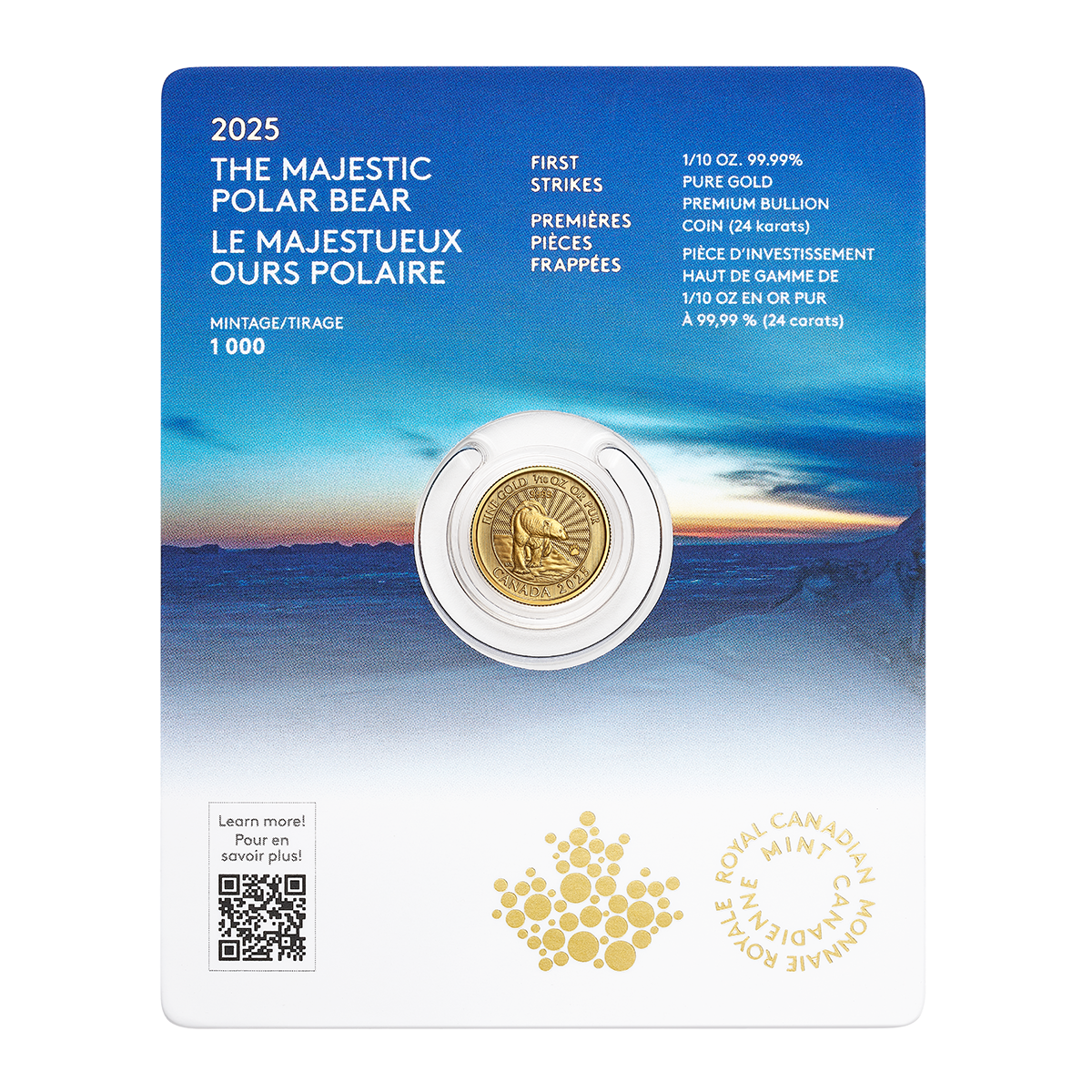 2025 The Majestic Polar Bear: First Strikes – 1/10 oz. 99.99% Pure Gold Coin (Premium Bullion)