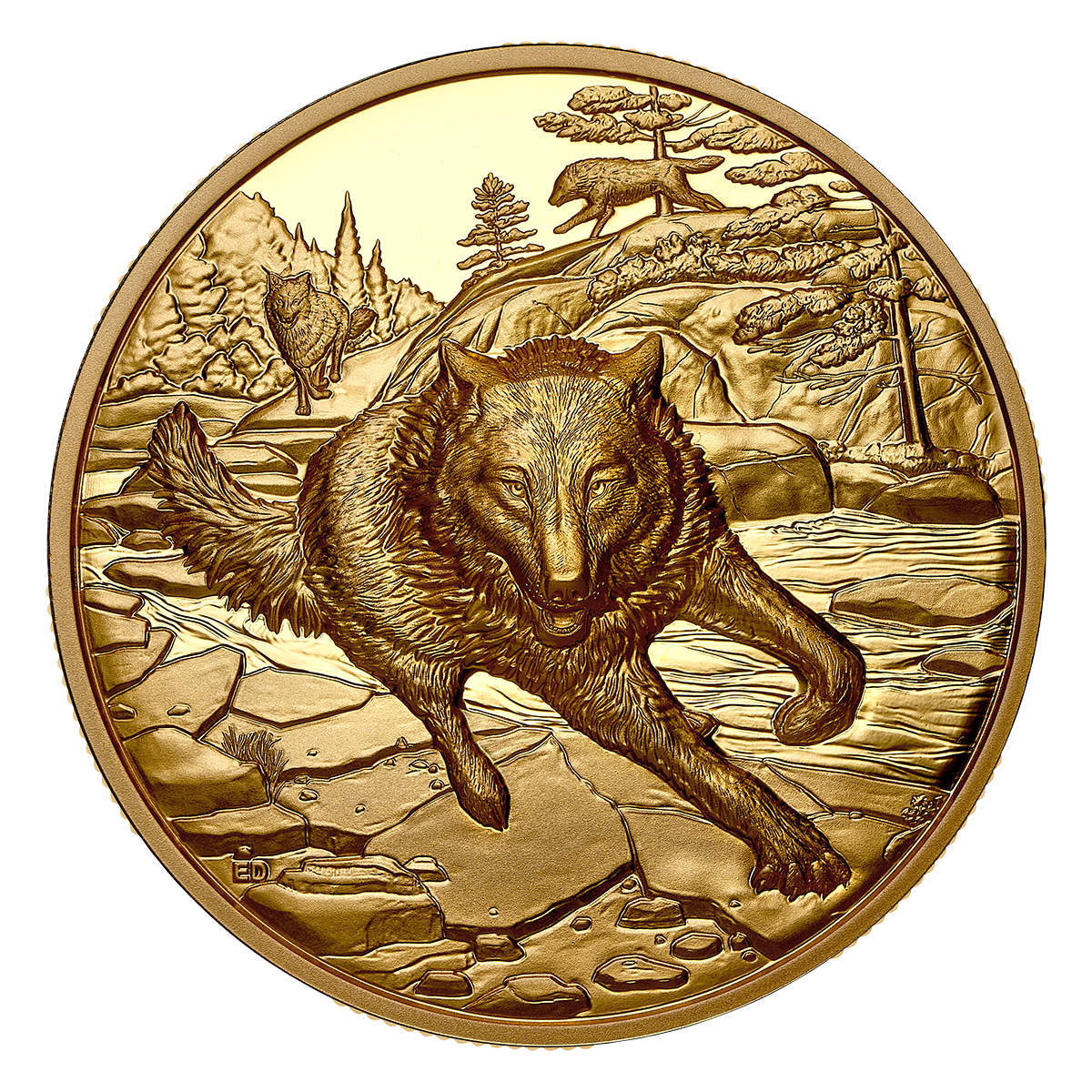 Great Hunters: Grey Wolf – 1 oz. Pure Gold Ultra High Relief Coin