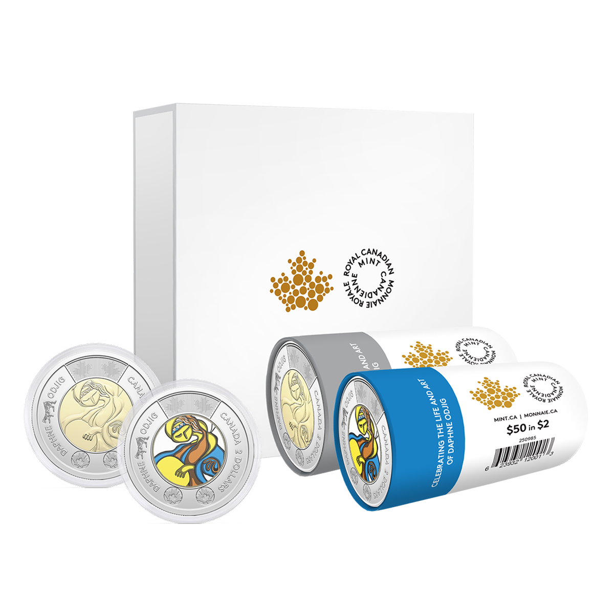 Coffret avec rouleaux spéciaux de pièces de 2 $ 2025 – Célébrons la vie et l’œuvre de Daphne Odjig