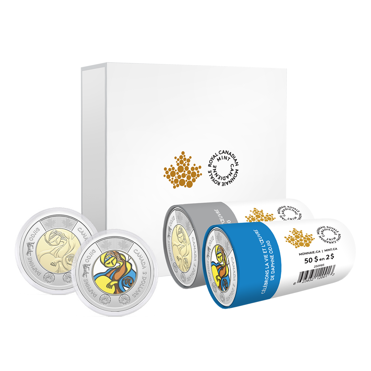 Coffret avec rouleaux spéciaux de pièces de 2 $ 2025 – Célébrons la vie et l’œuvre de Daphne Odjig
