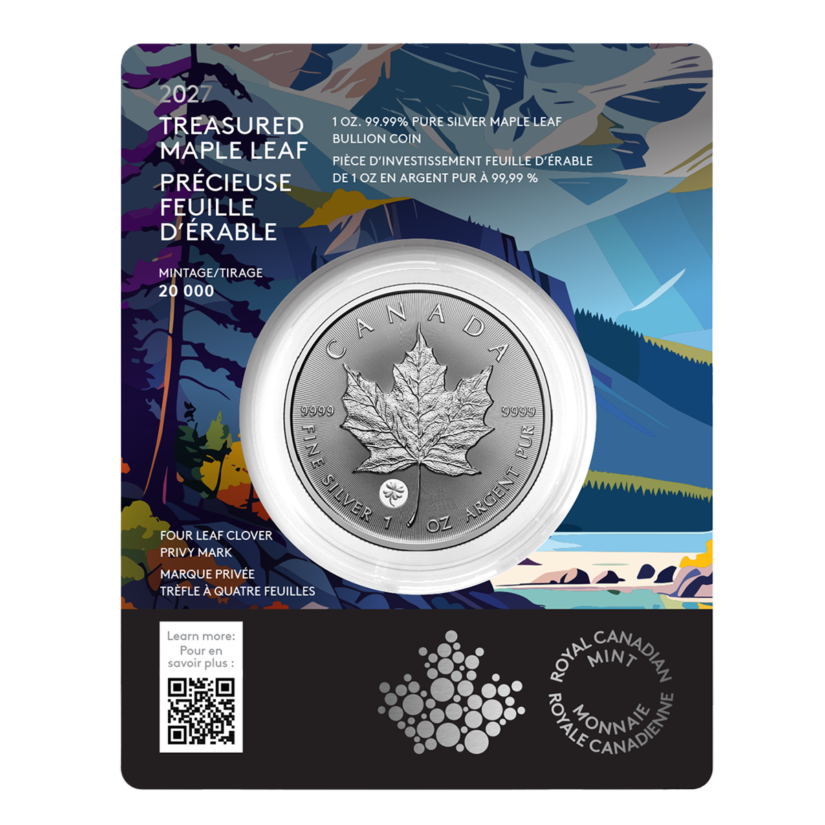 2027 Treasured Silver Maple Leaf: Four-Leaf Clover Privy Mark - 1 oz. 99.99% Pure Silver Coin (Premium Bullion)