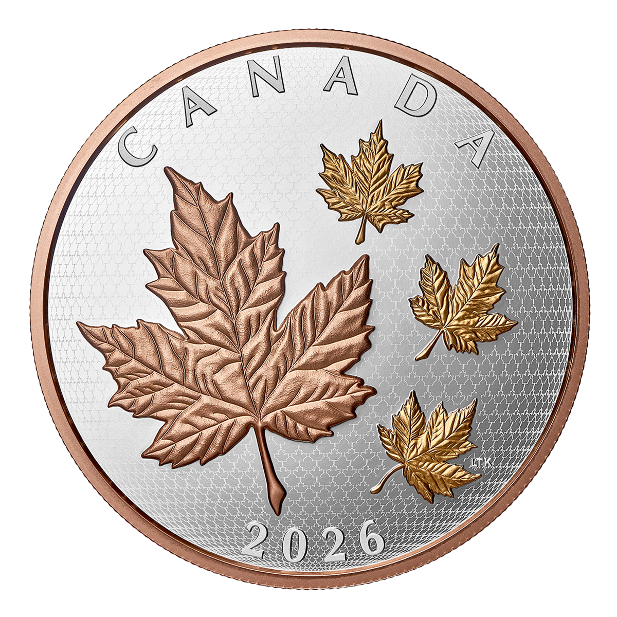 Feuilles d’érable dans le vent – Pièce de 5 oz en argent fin (2026)
