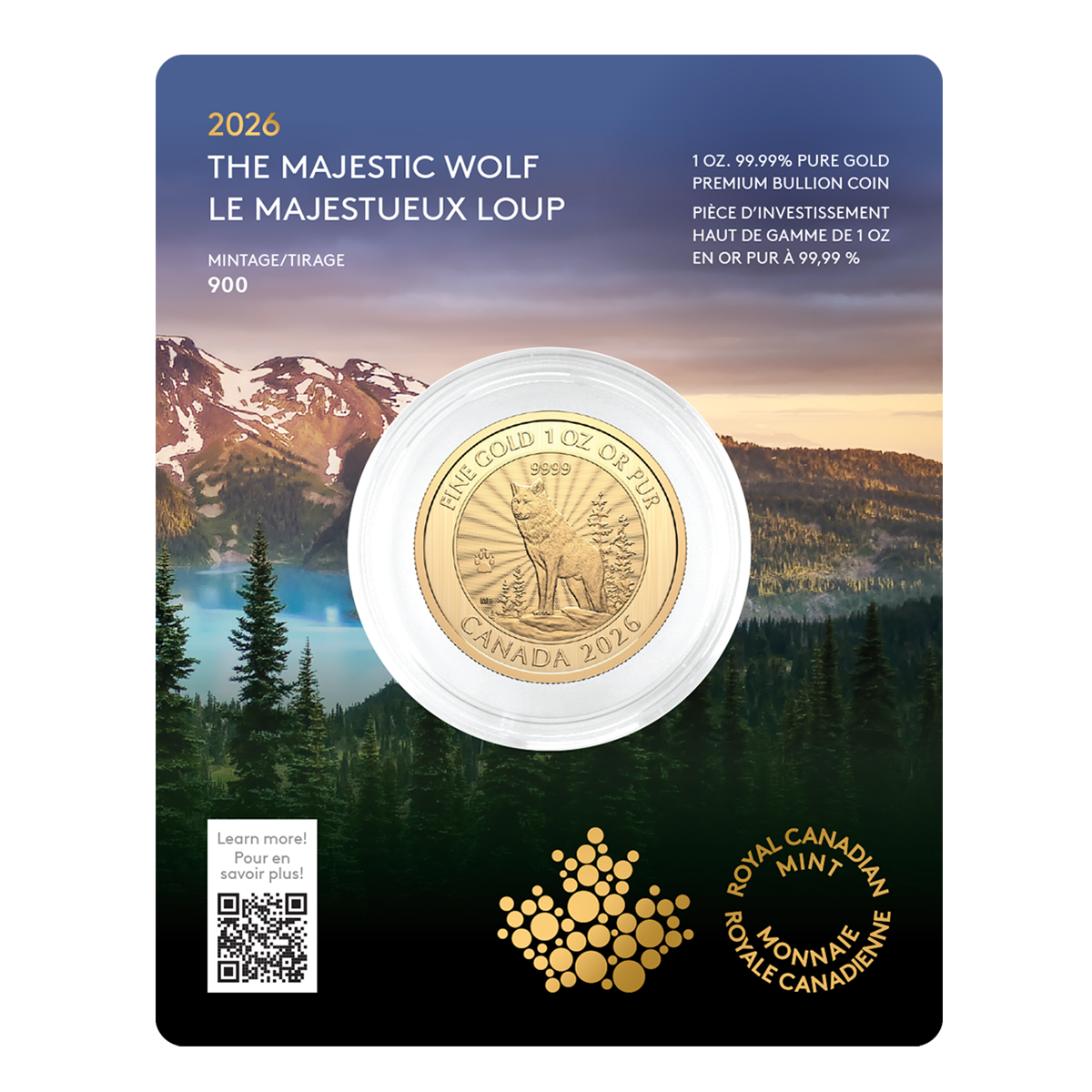 Le majestueux loup 2026 – Pièce de 1 oz en or pur à 99,99 % (pièce d’investissement haut de gamme)