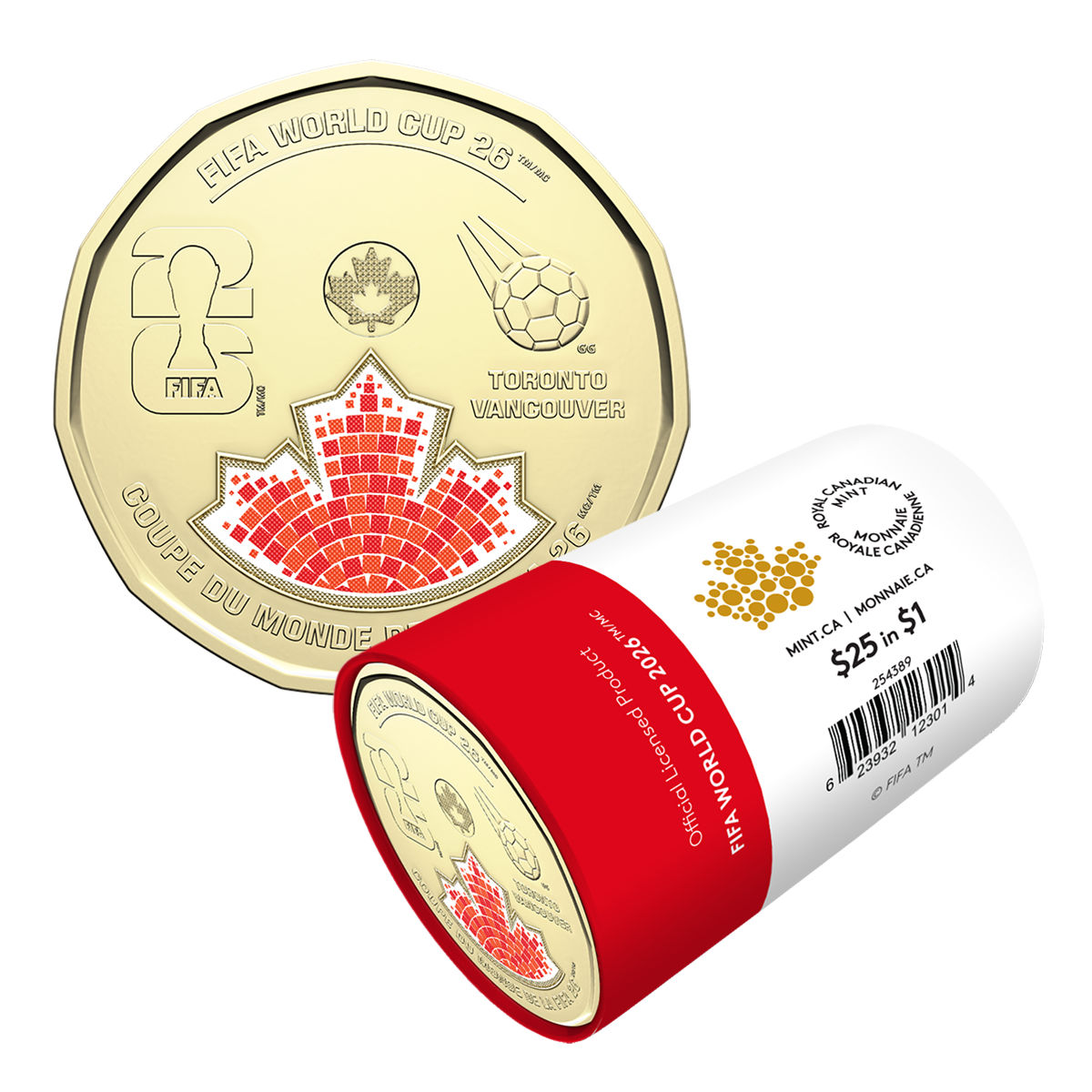 Rouleau spécial de pièces de 1 $ 2026 – Coupe du Monde de la FIFA 2026ᵀᴹ (version colorée) 