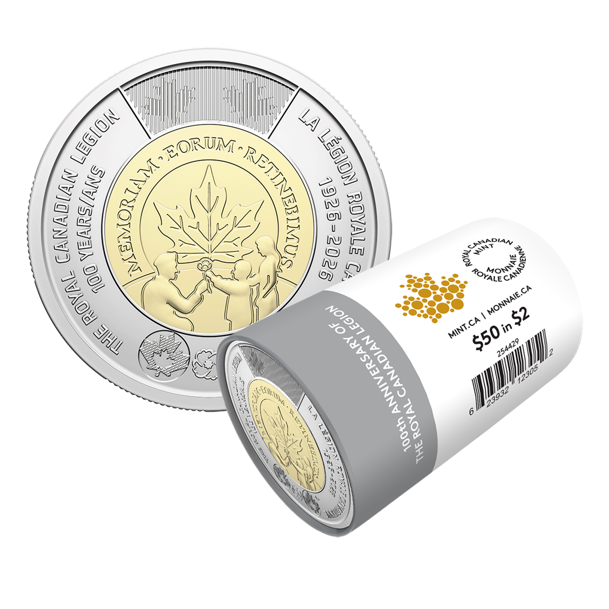 2026 $2 100th Anniversary of The Royal Canadian Legion Non-colourized Special Wrap Roll