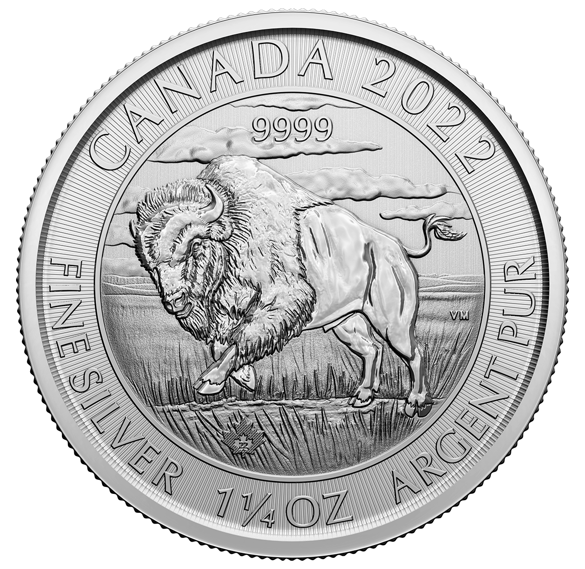 Pièce de 8 $ de 1 ¼ oz en argent pur à 99,99 % 2022 – Bison (pièce d'investissement)