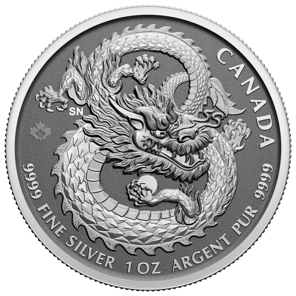 Pièce de 5 $ haut relief de 1 oz en argent pur à 99,99 % 2022 dragon (pièce d'investissement)