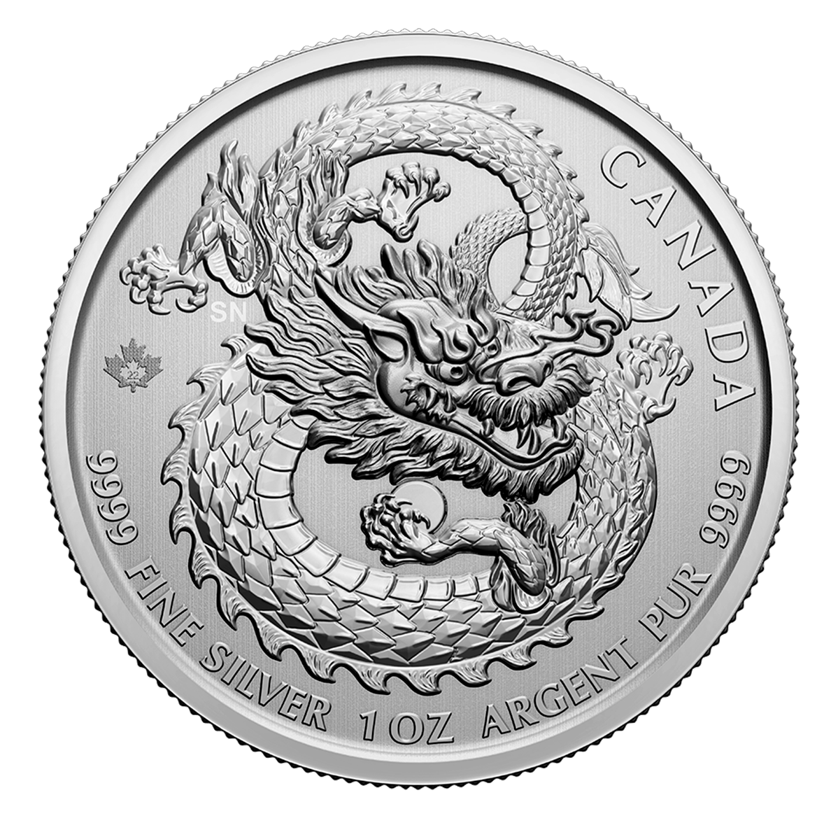 Pièce de 5 $ de 1 oz en argent pur à 99,99 % 2022 – Dragon ll (pièce d'investissement à haut relief)