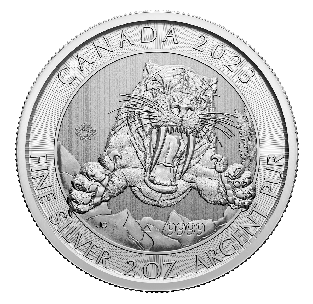 2023 Période glaciaire&nbsp;: Tigre à dents de sabre - 2 oz en argent pur à 99,99 %  (produit d’investissement)