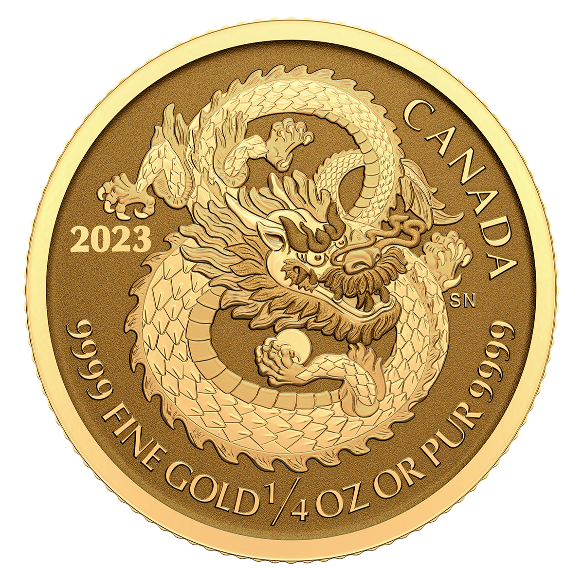 2023 Dragon - Pièce de ¼ oz en or pur à 99,99 % (pièce d'investissement)